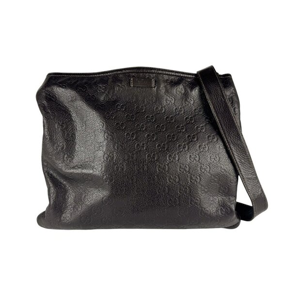 Auth GUCCI Guccissima Shoulder Bag Dark Brown Leather - Picture 1 of 13